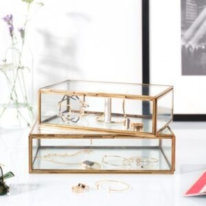Boîte à bijoux minimaliste en métal et verre, étui de rangement moderne pour bagues, boucles d'oreilles, colliers, bracelets, pour la maison ou la coiffeuse - Product Image 4