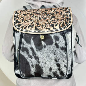 Sac à dos pour femme en cuir véritable style vintage 2026 avec rabat floral, grande capacité, sac de voyage - Product Image 4