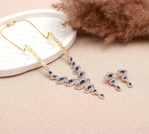 Blue Sapphire CZ Jewelry Set Wedding Necklace and <b>Earrings</b> for Women Wedding Jewellery Wholesale Price - Product Image 2