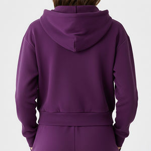 Sudadera con Capucha Corta para Mujer con Logotipo Personalizado, Color Sólido, Manga Larga, Cierre de Cremallera, 100% Algodón Tejido Transpirable, Otoño - Product Image 3