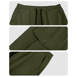 Fashion <b>Men's</b> Pants Casual Solid Colour Elastic Waist Long Pants Straight Leg Polyester Fabric Outdoor Trousers - Product Image 5