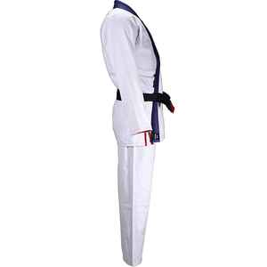 Uniforme de Karate Blanco con Ribete Azul y Cinturón Negro para Adultos, Unisex, Ropa de Artes Marciales de Algodón Resistente - Product Image 4