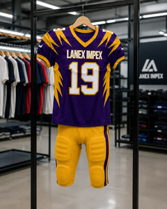Uniforme de Fútbol Americano para Hombre, Diseño de Primera Calidad, Color Morado y Amarillo, Sublimado, Conjunto de Jersey y Pantalones, Número 19, Poliéster Transpirable - Product Image 5