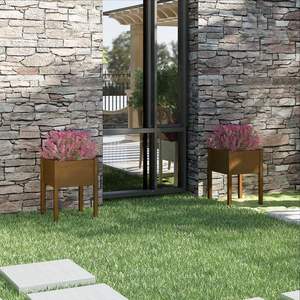 Juego de 2 Macetas y Jardineras de Madera de Pino Macizo Color Marrón Miel, 19.7x19.7x27.6 pulgadas - Product Image 1