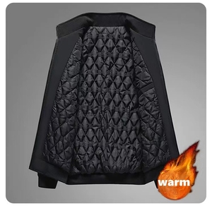 Blouson Bomber Unisexe Noir Couleur Unie Col Montant Fermeture Éclair Coupe-Vent Respirant Polaire Style Décontracté Vintage Hiver - Product Image 3
