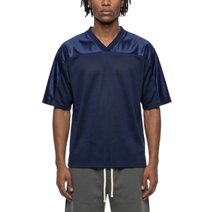 Maillot de football pour homme, bleu marine, en maille, avec col en satin, col en V, vêtements de sport athlétiques, maillot personnalisé en gros - Product Image 1