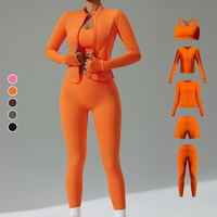 Erkek 5 Parça Düz Renk Yoga Spor Seti Spor Sütyeni Crop Top Uzun Kollu Ceket Şort Tayt Fitness Aktif Spor Giyim Elastik Bel