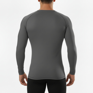 Haut de sport pour homme à manches longues, gris, à séchage rapide, en spandex et polyester, sans coutures, ajustement parfait, vêtements de sport pour adultes - Product Image 3