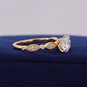 Classic Round Brilliant Cut <b>Diamond</b> Engagement <b>Ring</b> Women's 18K Solid Gold Prong Setting Pave Accent - Product Image 5