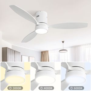 Ventilatore da soffitto a LED da 52 pollici per interni ed esterni con pale in legno massello, motore silenzioso reversibile, telecomando e luce - Product Image 4