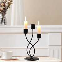 Candélabre minimaliste en métal torsadé noir avec revêtement poudré, 2 lumières, pour bougies coniques, idéal pour la décoration de table de mariage et de la maison