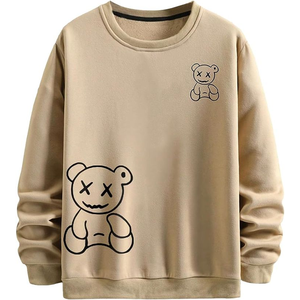 Crew Neck Sweatshirt Unisex Regular Fit Cartoon <b>Bear</b> Print Knitted Cotton Casual Autumn Wear Front Logo Design - Product Image 1