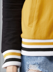 Sudadera con capucha para mujer, amarilla y negra, con bloques de color, manga larga, cremallera, informal, de punto de algodón, para otoño - Product Image 6