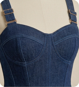 Denim <b>Patchwork</b> Corset Dress Zip Front Sleeveless Casual Dress for Streetwear Boutique - Product Image 2