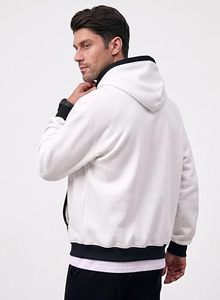 Sweat-shirt à capuche blanc pour homme, coupe classique, couleur unie, coton French Terry, décontracté, hiver, écologique, design avec poche imperméable - Product Image 2