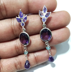 Purple Amethyst Tanzanite Bohemian Style Drop <b>Earrings</b> Natural 925 Sterling <b>Silver</b> Handmade <b>Dangle</b> <b>Earrings</b> Wedding Engagement - Product Image 1