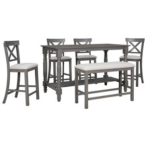 Juego de Comedor de 6 Piezas con Mesa de Altura Media, Estante y 4 Sillas con Banco para una Experiencia de Comedor Confortable - Product Image 4