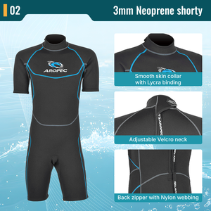 ชุดเว็ทสูทผู้ชาย AROPEC 3 มม. ทำจากนีโอพรีนแบบสั้น ซิปหลังไทเทเนียม เย็บแบบ Flatlock สำหรับเล่นเซิร์ฟและดำน้ำ รับทำโลโก้ตามสั่ง บริการ OEM - Product Image 4