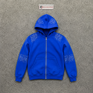 เสื้อฮู้ดซิปผู้ชายสีน้ำเงินประดับเพชรเทียม คุณภาพใหม่ ทรงโอเวอร์ไซส์ สตรีทแวร์ ทรงปกติ พิมพ์ลายลำลอง สำหรับใส่ในฤดูใบไม้ร่วง แบบซับลิเมชั่นทรานเฟอร์ - Product Image 5