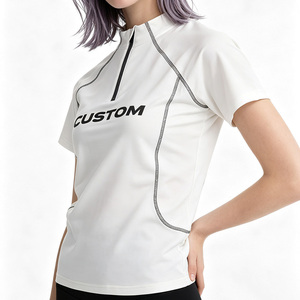 T-shirt sportif en maille à col polo à manches courtes pour femme, coupe ajustée, séchage rapide, printemps-été, blanc et bleu marine, avec logo personnalisé - Product Image 1