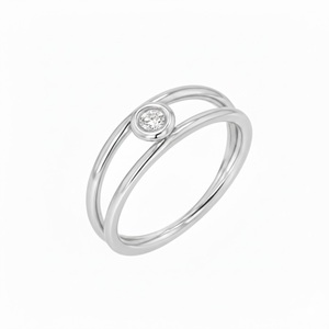 Anillo Solitario Redondo con Doble Banda y Engaste de Bisel en Oro Puro de 14K con Diamante Cultivado en Laboratorio, Anillo de Compromiso de Doble Aro para Uso Diario - Product Image 3