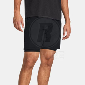 Latest Design 2 in 1 Shorts Custom Logo Elastic Waist <b>Mid</b> Solid Fitness Wear Workout Gym Short for Men Online Sale - Product Image 3