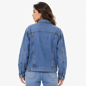 Chaqueta Vaquera Unisex Lavada, Corte Holgado, Cuello Camisero, Color Sólido, Estilo Casual Vintage Otoñal, Cierre con Botones - Product Image 4