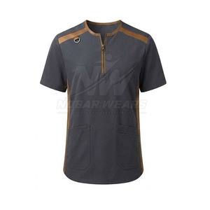 Blouse médicale professionnelle avec fermeture éclair mi-longue, col montant, manches courtes et construction confortable pour le travail - Product Image 2