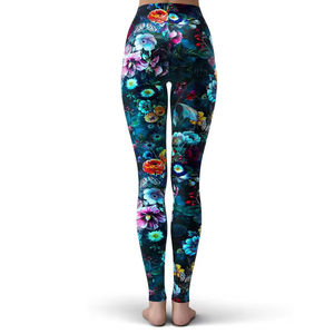 Leggings de yoga à taille haute à imprimé floral, longueur intégrale, taille élastique, extensibles dans les quatre sens, en spandex et polyester - Product Image 2