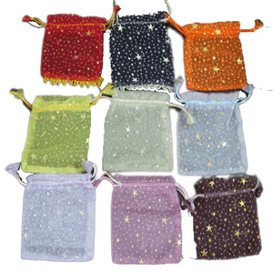 Star Print Organza Brocade Silk Fashion Durable Drawstring Wedding Gift Bag for Jewellery Dry Fruits India Wholesale Shagun - Product Image 3