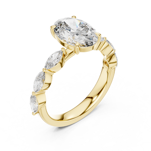 Bague en or massif 14K 18K avec diamant de laboratoire taille ovale et pierres latérales marquise 2,60 CT DEF VVS certifiée IGI – Vente en gros de bagues de mariage - Product Image 3