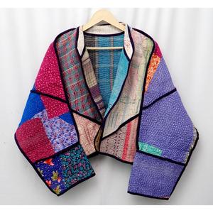 Chaquetas Kantha Ecológicas Premium, Chaqueta Kantha Vintage para Mujer 100% Algodón, Estilo Bohemio con Cuello Mandarín, Transpirable - Product Image 4