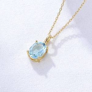 Colgante de topacio azul dorado, plata de ley 925, chapado en oro de 14 quilates, collar, piedra de nacimiento de diciembre, regalo de joyería para ella - Product Image 2