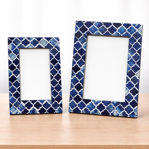 กรอบรูปแนวตั้งลายโมร็อกโกแบบช่างฝีมือ เบล่า อาร์ติซาน สีน้ำเงินขาว ประดับด้วยกระดูกฝัง ตกแต่งด้วยมือขัดเงา สำหรับตกแต่งบ้าน - Product Image 3