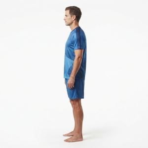 Ensemble short et maillot de football sublimé pour homme, imprimé géométrique bleu, anti-humidité, coupe athlétique, toutes saisons, vêtements de sport - Product Image 2