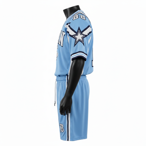 Ensemble maillot et short de football pour homme, 160 GSM, polyester premium, maille bleu ciel, blanc, marine, logo personnalisé pour ensemble homme - Product Image 3