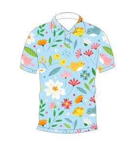 Polo pour homme bleu ciel à imprimé floral et oiseaux, décontracté, à manches courtes, mode été, chemise de golf - Product Image 1