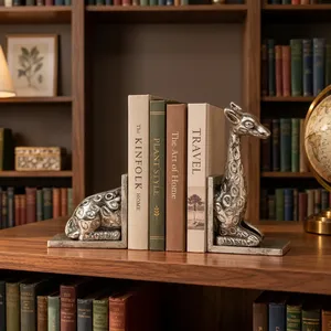 Lot de 2 serre-livres girafe en aluminium, sculptures d'animaux décoratives en métal, pour bibliothèque et bureau - Product Image 1