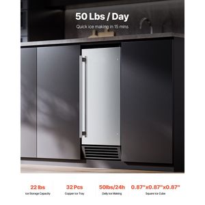 Macchina per il ghiaccio elettrica da sottobanco in acciaio inossidabile da 50 libbre/giorno con porta reversibile e pompa di scarico - Product Image 2