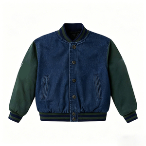 Chaqueta Bomber para Hombre con Bloques de Color, Manga Larga, Azul Denim y Verde, Estilo Otoñal - Product Image 2