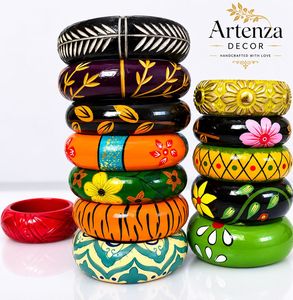 Handmade Multi Color Brass Ring <b>Set</b> Gold Plated Wooden <b>Bead</b> Bohemian Design for Women Party Wedding - Product Image 2