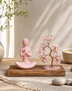 Arbre en cristal de quartz rose avec base en bois, forme ronde faite à la main pour la prière, la méditation, la décoration de la maison ou du bureau, cadeau spirituel - Product Image 1