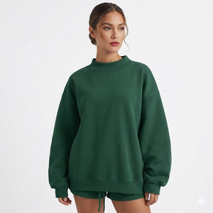 Sudadera Oversize de Cuello Redondo para Mujer, Bloques de Color Azul, Hombros Caídos, Tejido de Algodón, Secado Rápido, Forrada, Casual, Corte Regular, Invierno - Product Image 2