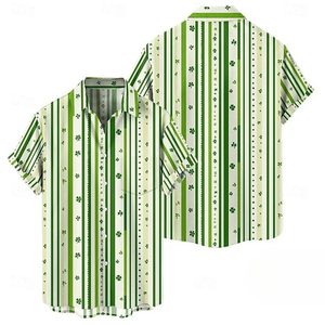 Men's Shirts 3D Printed Lucky Four <b>Leaf</b> Clover Stripe Short Sleeved Shirt Fashion Daily Wear Button Shirt Blouse - Product Image 3
