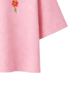 Camiseta Corta Rosa Bebé Personalizada para Mujer, Bordado Floral, Manga Corta, Informal, de Moda, Mezcla de Algodón Suave, Top de Verano para Mujer, Venta al por Mayor - Product Image 4