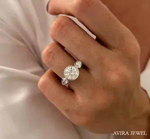 Anillo de compromiso de lujo con diamante cultivado en laboratorio de 1 quilate, oro macizo de 10K, 14K, 18K, anillo de boda clásico para mujer - Product Image 1