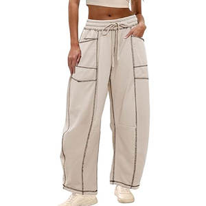 กางเกงขายาวทรงบาร์เรลขาบาน มีเชือกผูกเอวและกระเป๋า กางเกงจ็อกเกอร์ทรงโอเวอร์ไซส์ใส่สบายสำหรับผู้หญิง - Product Image 1