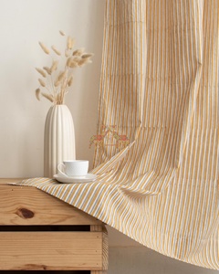 Nueva colección de cortinas translúcidas de algodón estampadas a mano con rayas para el hogar, tela transpirable y ecológica. - Product Image 3