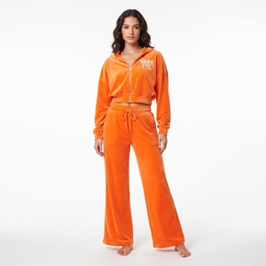 Ensemble de survêtement deux pièces en velours pour femme, sweat à capuche court à manches longues et pantalon de jogging taille haute à jambes larges, tenue décontractée - Product Image 1