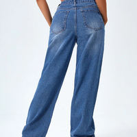 Pantalon en jean droit tendance pour femme, coupe droite, taille haute, respirant, confortable, en mélange de coton, pour l'été, style décontracté et streetwear